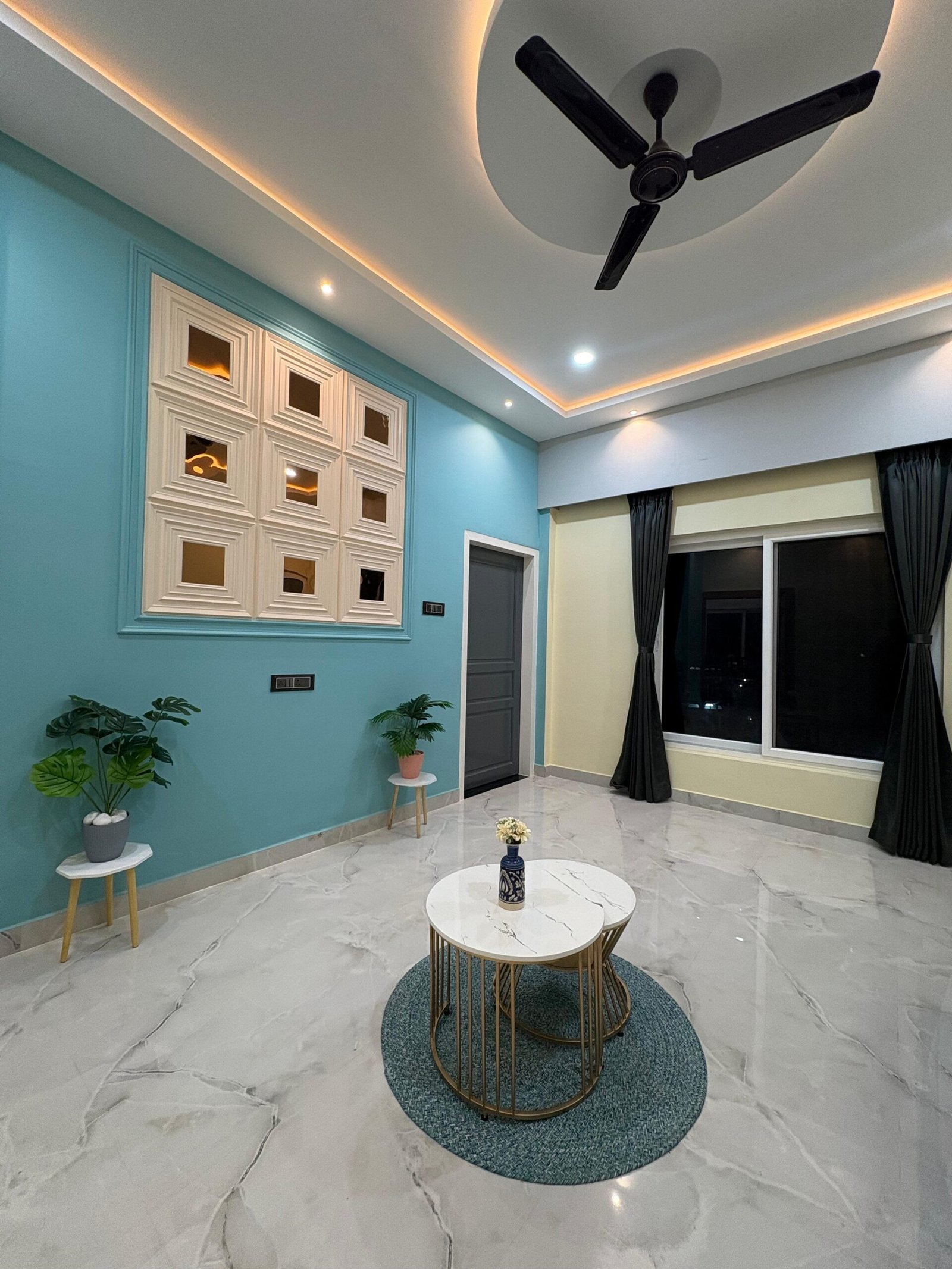 Home blue wall view iving room